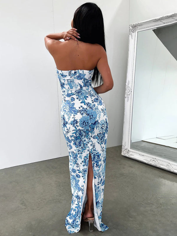 Blue Zone Planet | Emily's Tube Top Slit Backless Floor-Length Cocktail Dress BLUE ZONE PLANET