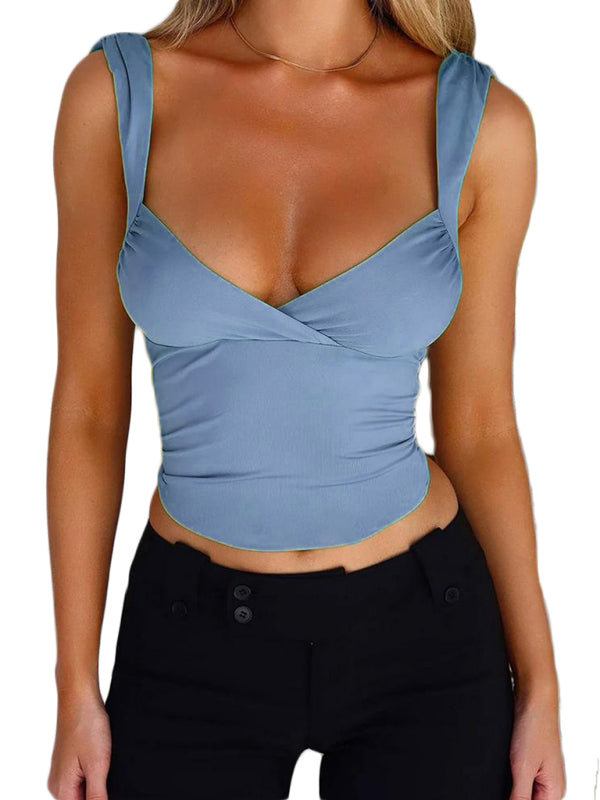 Blue Zone Planet | Ava's Spaghetti Strap Cross Large V-Neck Backless Lace-Up able Top BLUE ZONE PLANET