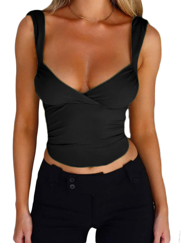 Blue Zone Planet | Ava's Spaghetti Strap Cross Large V-Neck Backless Lace-Up able Top BLUE ZONE PLANET