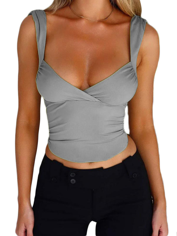 Blue Zone Planet | Ava's Spaghetti Strap Cross Large V-Neck Backless Lace-Up able Top BLUE ZONE PLANET