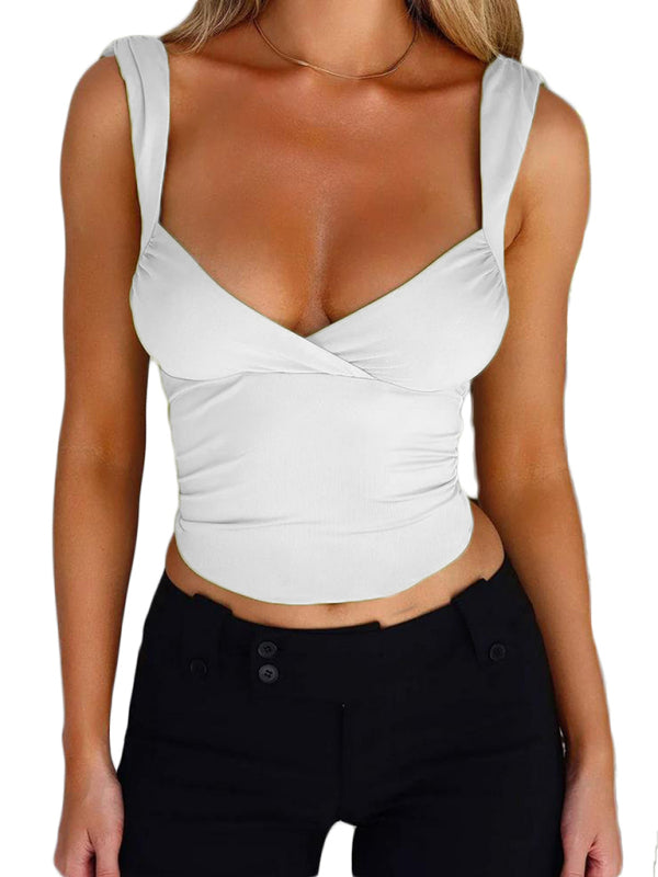 Blue Zone Planet | Ava's Spaghetti Strap Cross Large V-Neck Backless Lace-Up able Top BLUE ZONE PLANET