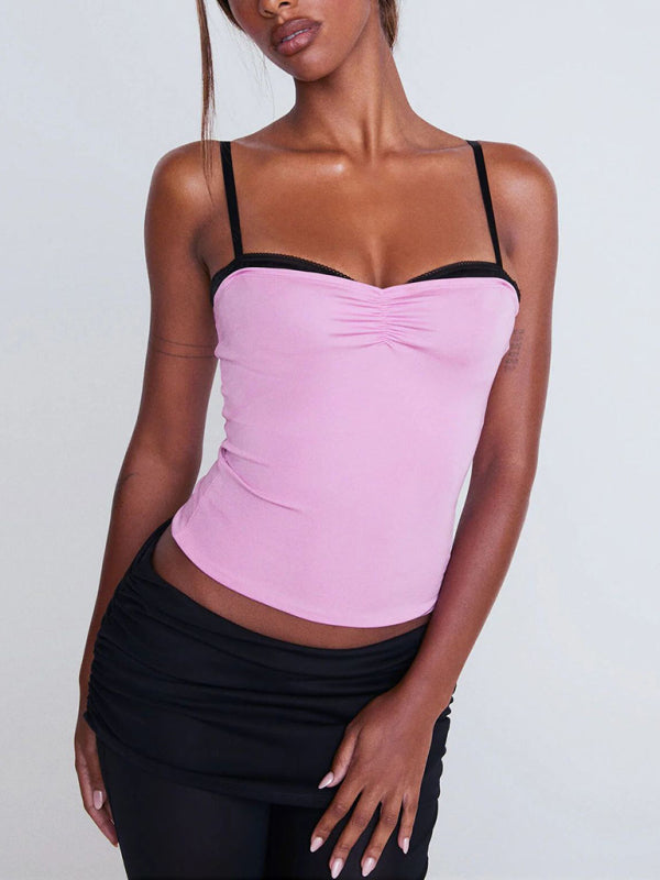 Blue Zone Planet | Camisole mesh printed tube top lace tube top Y2k hot girl top BLUE ZONE PLANET