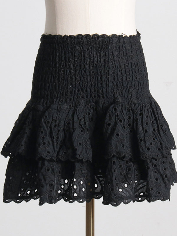 French-style ear-hemmed short top, high-waisted cake layer skirt, sexy two-piece suit kakaclo