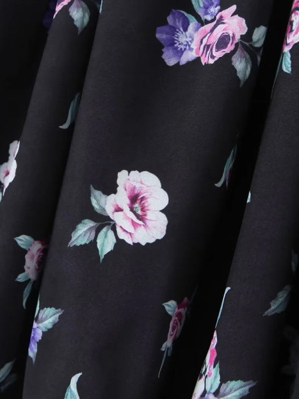 White Floral Puff Sleeve High Waist Top + Skirt Set kakaclo