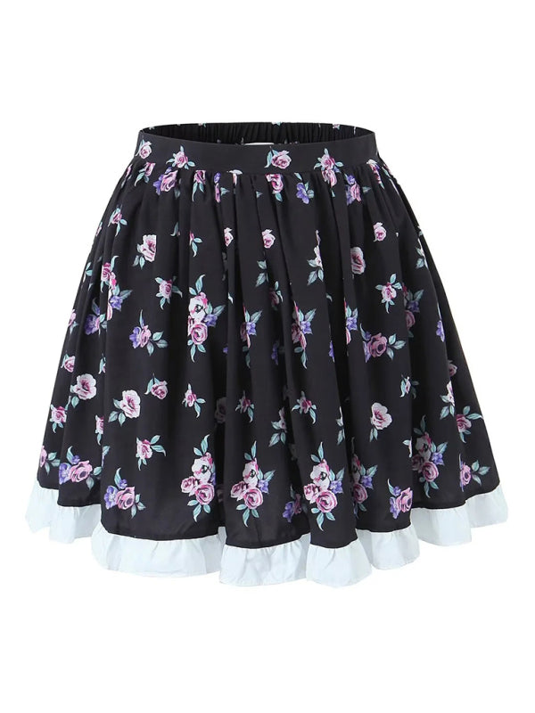 White Floral Puff Sleeve High Waist Top + Skirt Set kakaclo