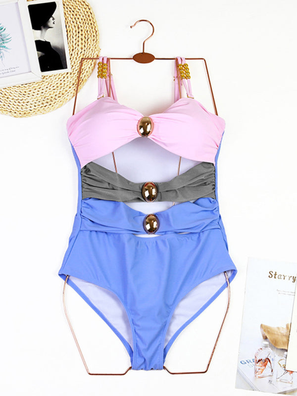 Zara's Color Block Swimsuit and Wrap Skirt Set kakaclo