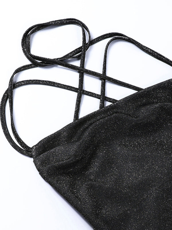 and knitted backless spaghetti strap short hip-covering skirt dress BLUE ZONE PLANET