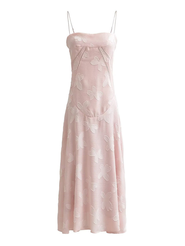 sweet high-waisted flower-cut spaghetti strap dress BLUE ZONE PLANET
