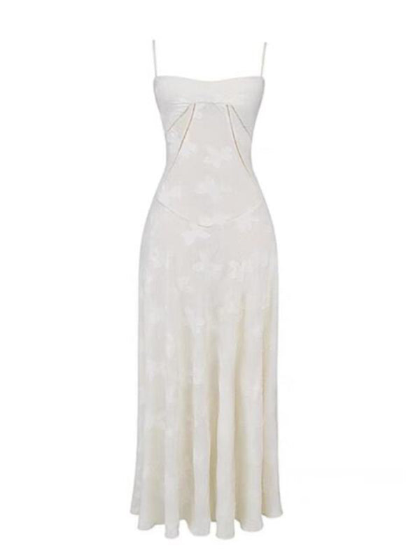 sweet high-waisted flower-cut spaghetti strap dress BLUE ZONE PLANET