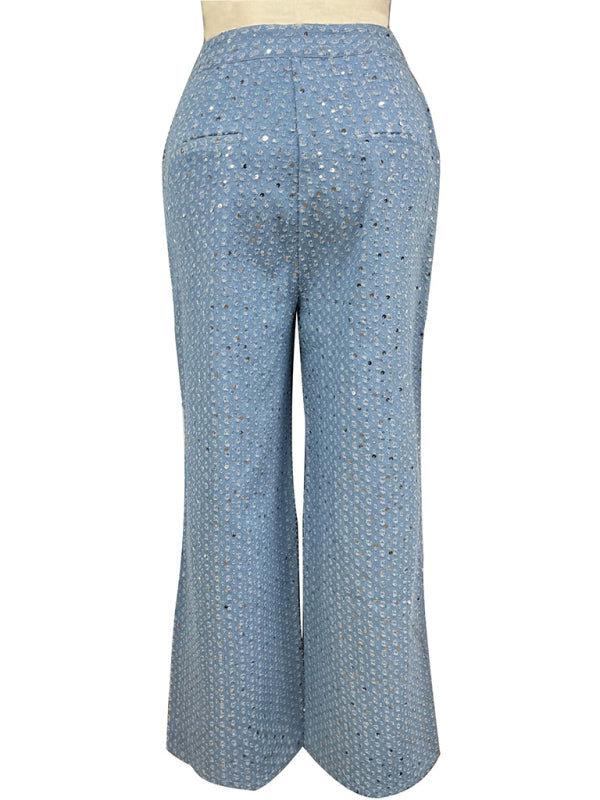 Blue Zone Planet | Sequined Denim Straight Pants BLUE ZONE PLANET