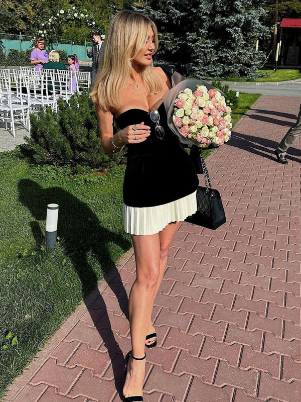 Blue Zone Planet |  velvet tube top patchwork dress BLUE ZONE PLANET