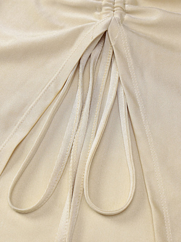 Blue Zone Planet | solid color chest-wrapped halterneck lace-up ring-connected hollow slit dress BLUE ZONE PLANET
