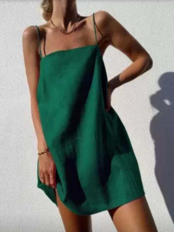 Blue Zone Planet | cotton and linen spaghetti strap comfortable holiday dress BLUE ZONE PLANET