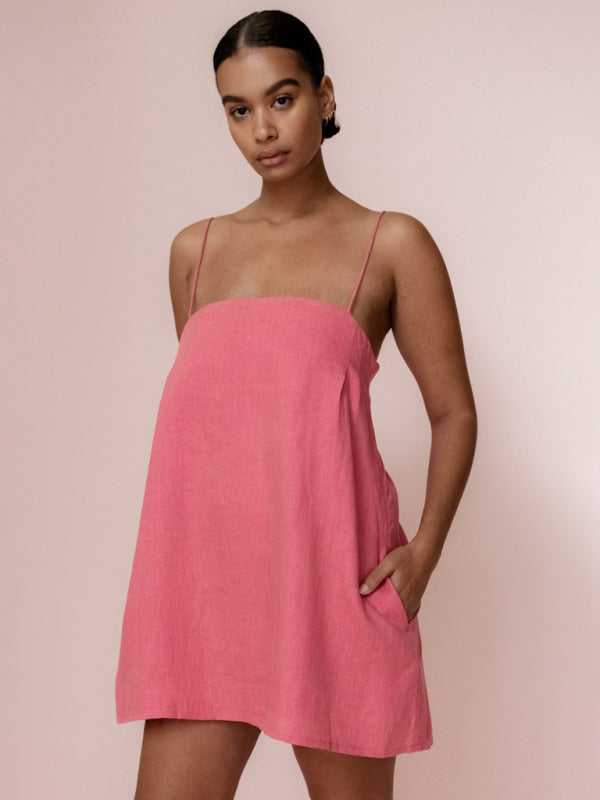 Blue Zone Planet | cotton and linen spaghetti strap comfortable holiday dress BLUE ZONE PLANET