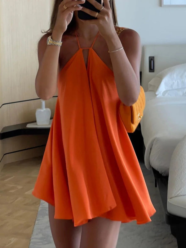 Blue Zone Planet | Sexy Deep V-Neck Backless Spaghetti Strap Loose A-Line Dress kakaclo