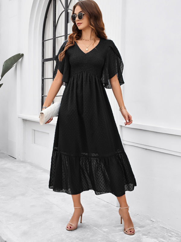 Blue Zone Planet | elegant solid color V-neck dress BLUE ZONE PLANET