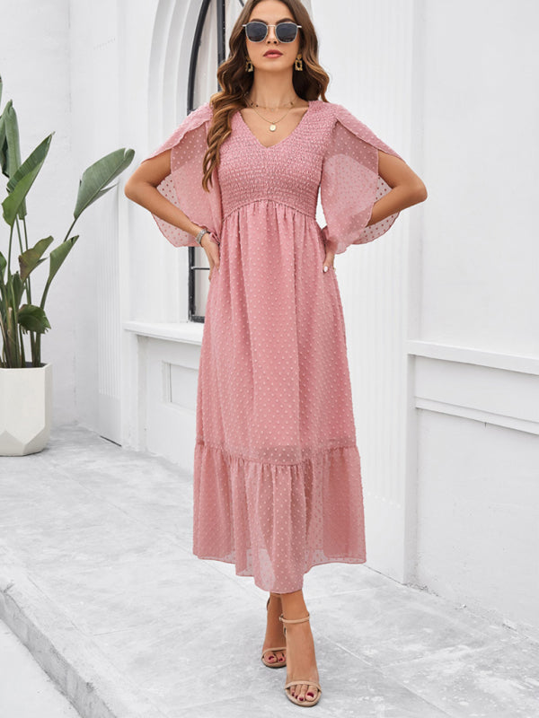 Blue Zone Planet | elegant solid color V-neck dress BLUE ZONE PLANET