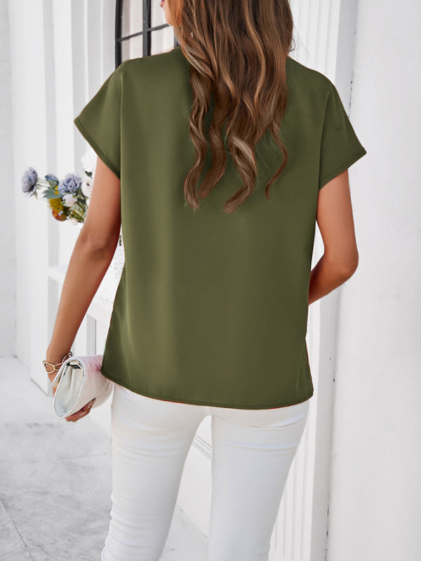 Blue Zone Planet | solid color V-neck short-sleeved shirt BLUE ZONE PLANET