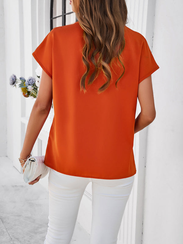 Blue Zone Planet | solid color V-neck short-sleeved shirt BLUE ZONE PLANET