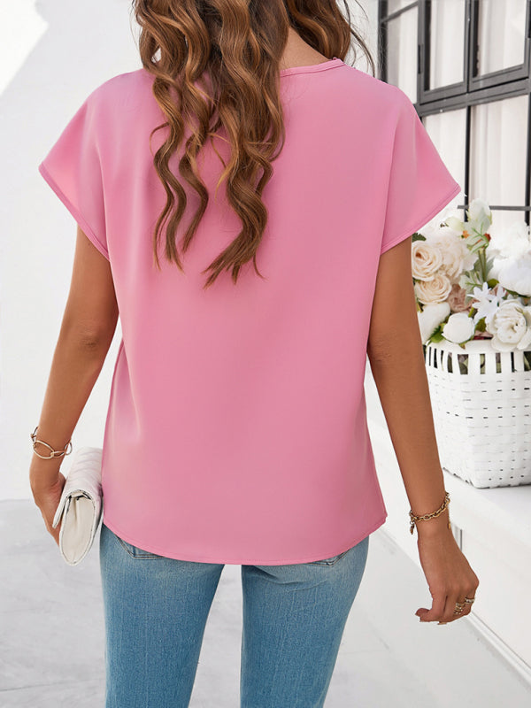 Blue Zone Planet | solid color V-neck short-sleeved shirt BLUE ZONE PLANET