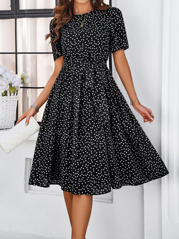 elegant polka dot print strappy dress BLUE ZONE PLANET