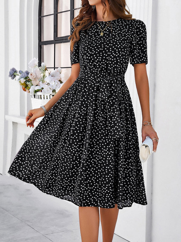 elegant polka dot print strappy dress BLUE ZONE PLANET