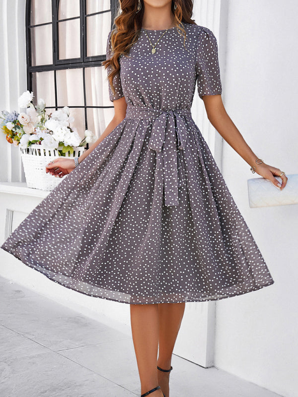 elegant polka dot print strappy dress BLUE ZONE PLANET