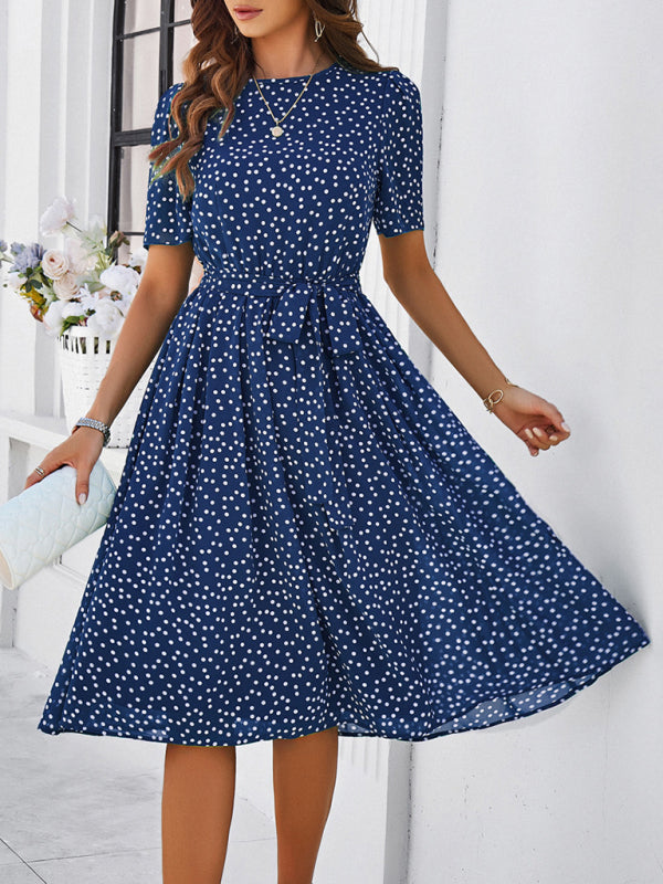 elegant polka dot print strappy dress BLUE ZONE PLANET