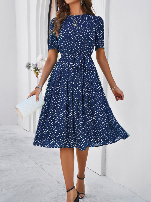 elegant polka dot print strappy dress BLUE ZONE PLANET