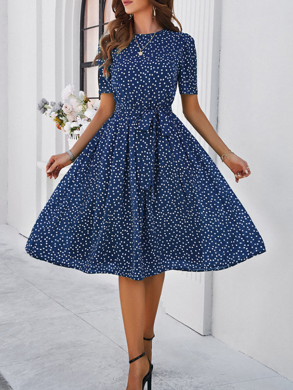 elegant polka dot print strappy dress BLUE ZONE PLANET