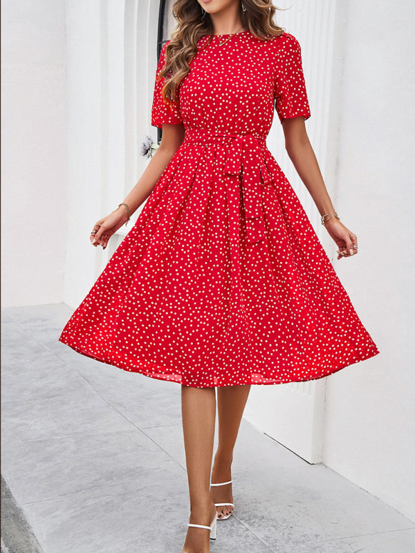 elegant polka dot print strappy dress BLUE ZONE PLANET