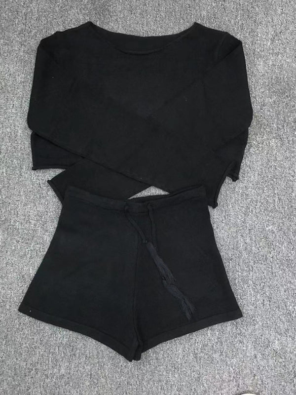 Blue Zone Planet | resort striped knitted midriff-baring shorts set BLUE ZONE PLANET