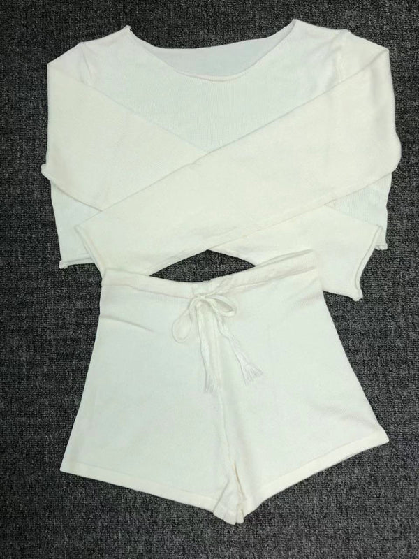 Blue Zone Planet | resort striped knitted midriff-baring shorts set BLUE ZONE PLANET