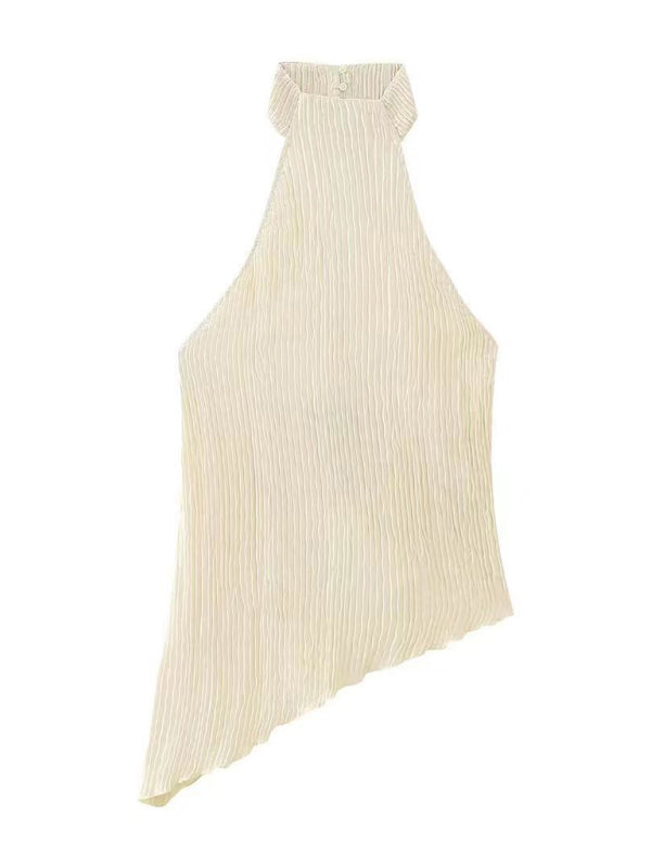 Blue Zone Planet | asymmetrical halterneck top/elastic waist pleated pants BLUE ZONE PLANET