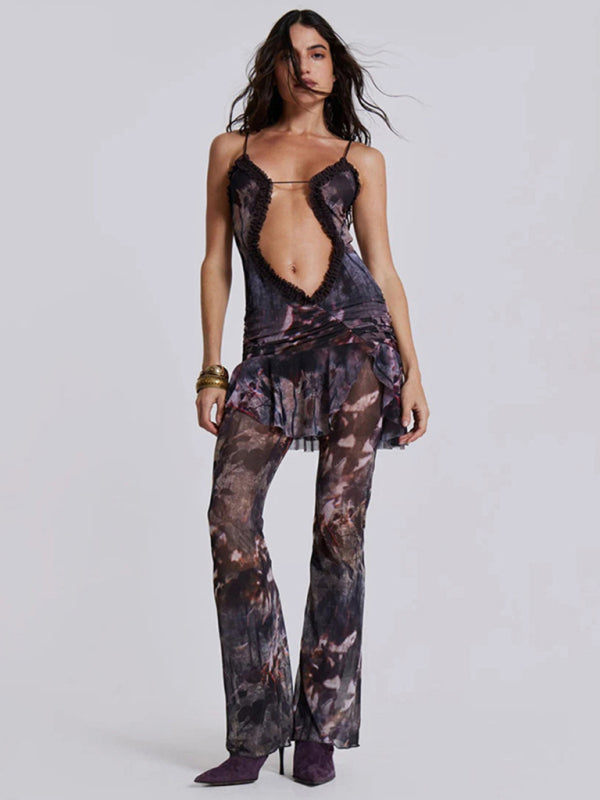 Blue Zone Planet | Seasonal trend halter neck backless printed slim strap dress BLUE ZONE PLANET