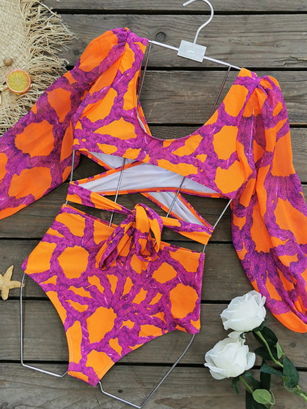 Blue Zone Planet | Printed Vacation Long Sleeve Bikini Set BLUE ZONE PLANET