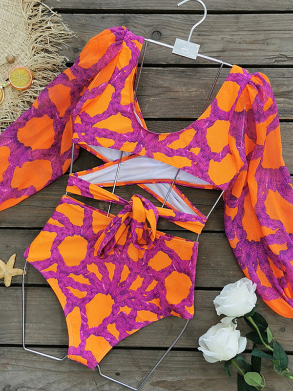 Blue Zone Planet | stylish and printed vacation long-sleeved bikini three-piece set (top + pants + skirt) BLUE ZONE PLANET