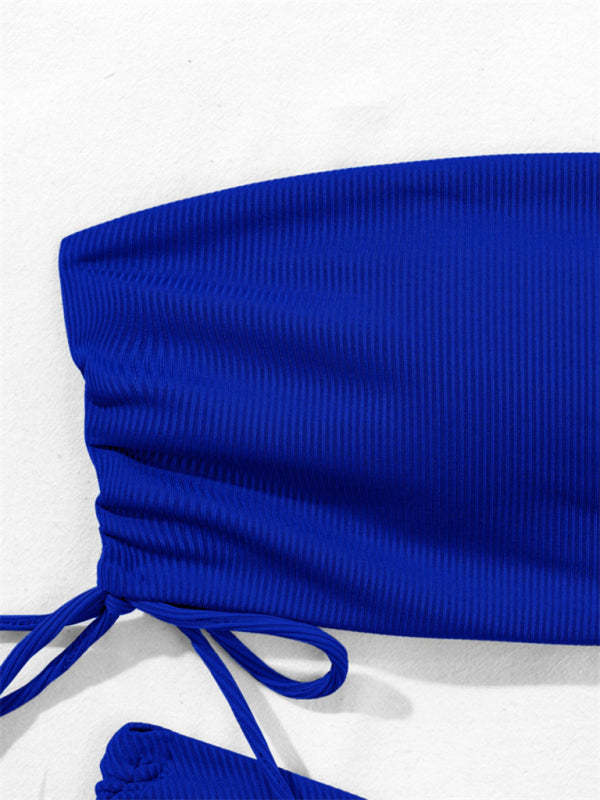 Blue Zone Planet | split bandeau strap bikini solid color multi-color swimsuit BLUE ZONE PLANET