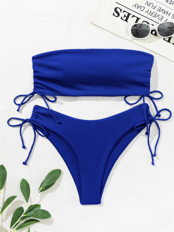 Blue Zone Planet | split bandeau strap bikini solid color multi-color swimsuit BLUE ZONE PLANET