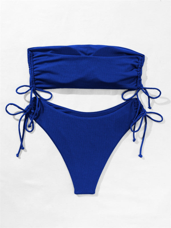 Blue Zone Planet | split bandeau strap bikini solid color multi-color swimsuit BLUE ZONE PLANET
