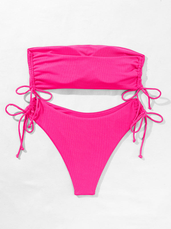 Blue Zone Planet | split bandeau strap bikini solid color multi-color swimsuit BLUE ZONE PLANET