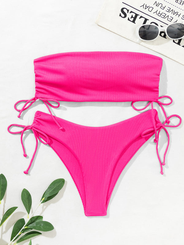 Blue Zone Planet | split bandeau strap bikini solid color multi-color swimsuit BLUE ZONE PLANET