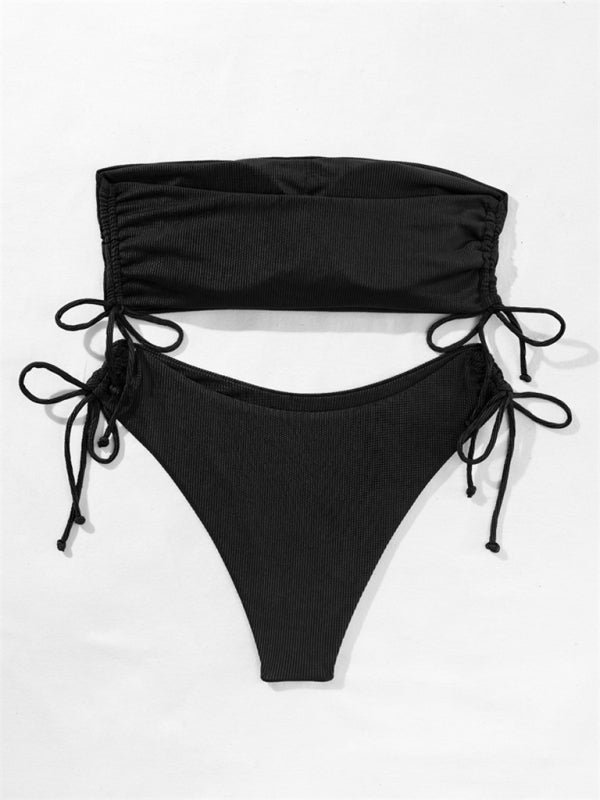 Blue Zone Planet | split bandeau strap bikini solid color multi-color swimsuit BLUE ZONE PLANET