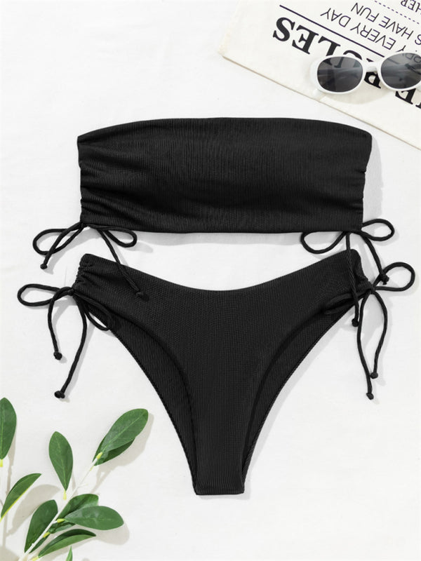 Blue Zone Planet | split bandeau strap bikini solid color multi-color swimsuit BLUE ZONE PLANET