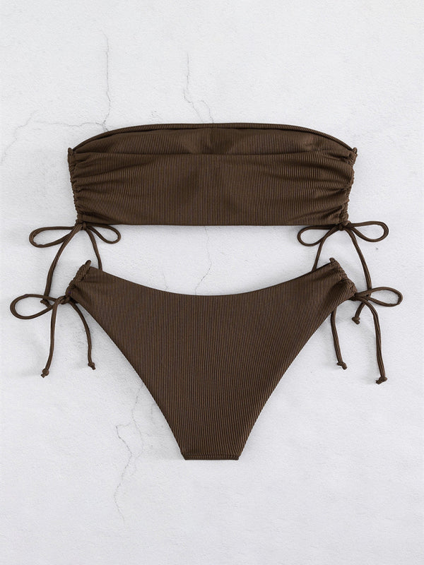Blue Zone Planet | split bandeau strap bikini solid color multi-color swimsuit BLUE ZONE PLANET