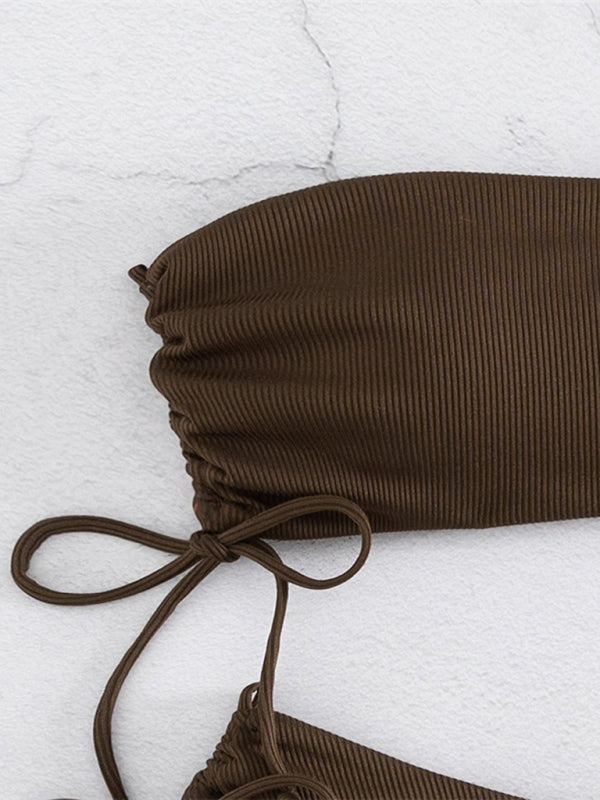 Blue Zone Planet |  split bandeau strap bikini solid color multi-color swimsuit BLUE ZONE PLANET