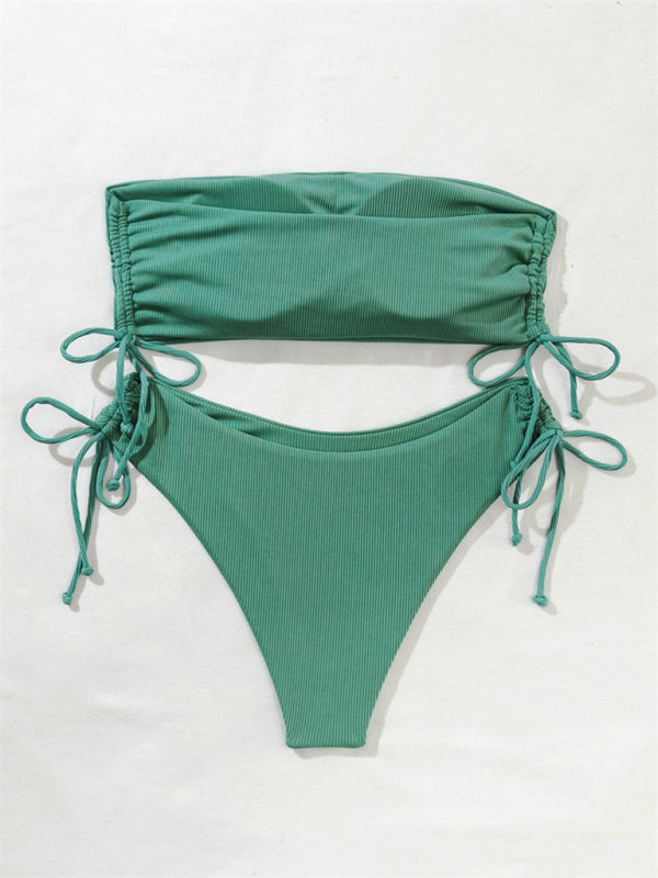 Blue Zone Planet | split bandeau strap bikini solid color multi-color swimsuit BLUE ZONE PLANET