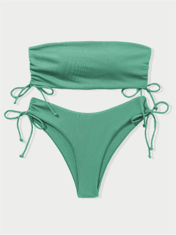 Blue Zone Planet | split bandeau strap bikini solid color multi-color swimsuit BLUE ZONE PLANET