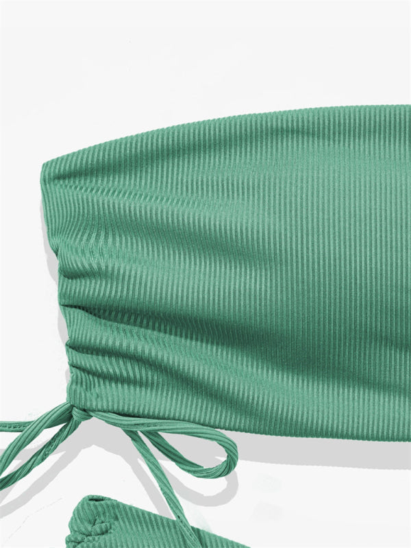 Blue Zone Planet |  split bandeau strap bikini solid color multi-color swimsuit BLUE ZONE PLANET