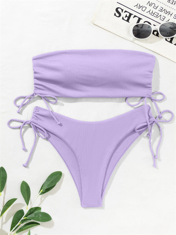 Blue Zone Planet | split bandeau strap bikini solid color multi-color swimsuit BLUE ZONE PLANET